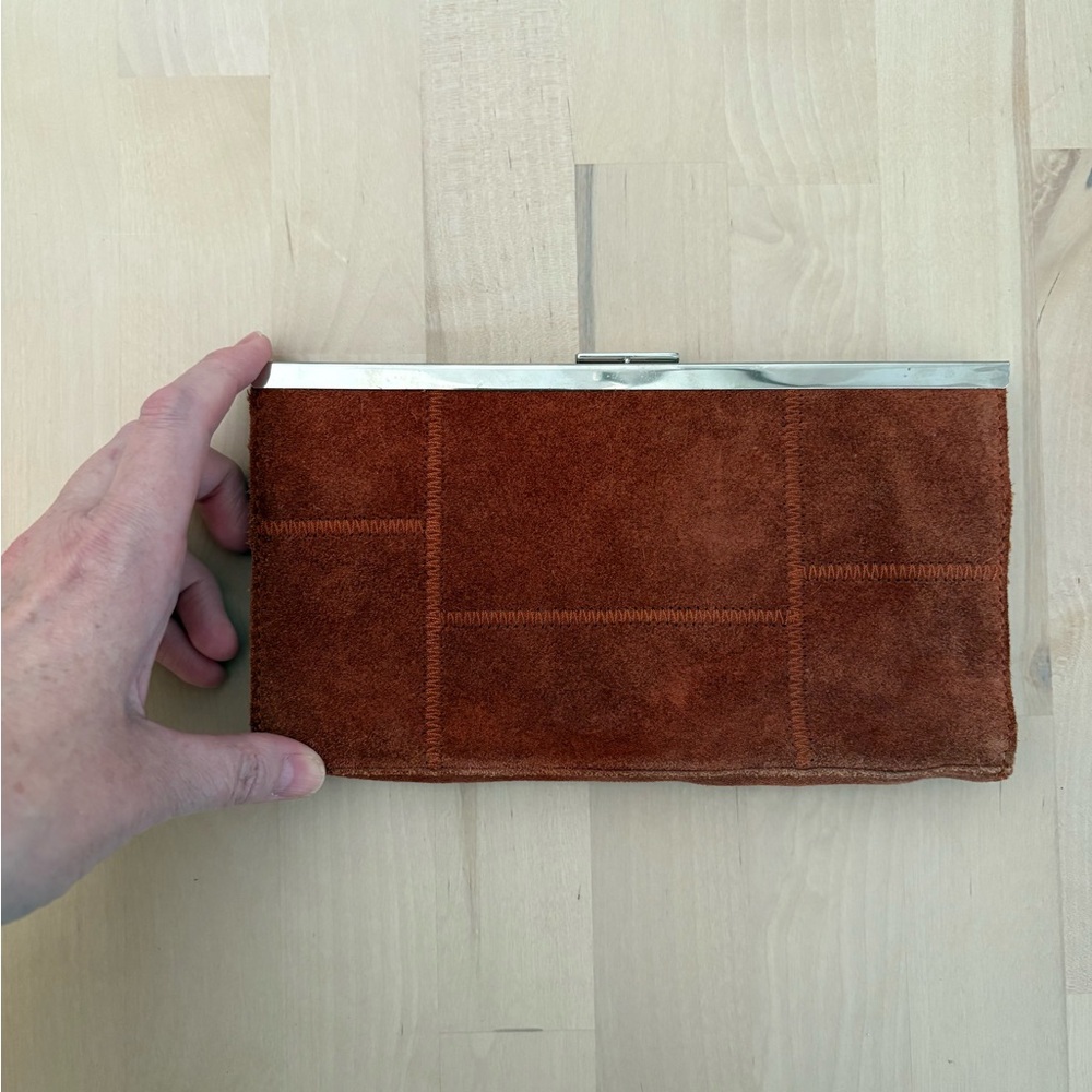 Banana Republic Rust Brown Suede Clutch with Silver Accent - Picture 12 of 12